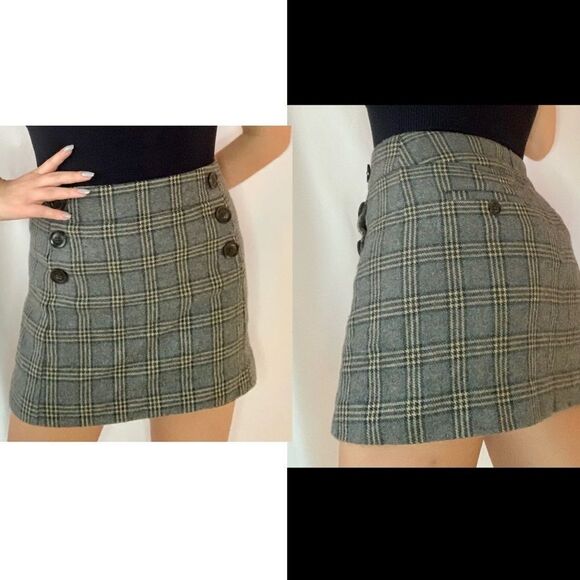GAP gray brown wool plaid check button detail miniskirt Sz 8 - Picture 13 of 13